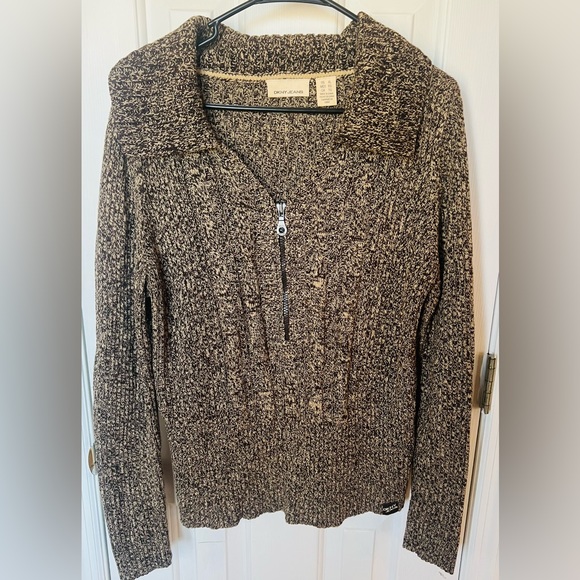 DKNY Jeans Women’s Brown Long Sleeve Quarter Zip Fitted Pullover Sweater Sz XL - Picture 5 of 6